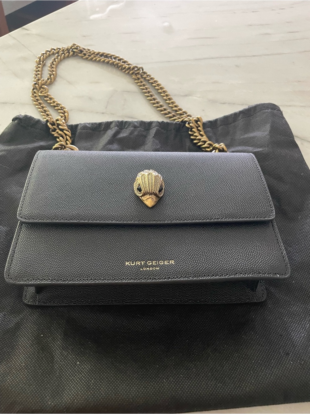Kurt Geiger Black Leather Shoreditch Shoulder Bag with Gold Hardware